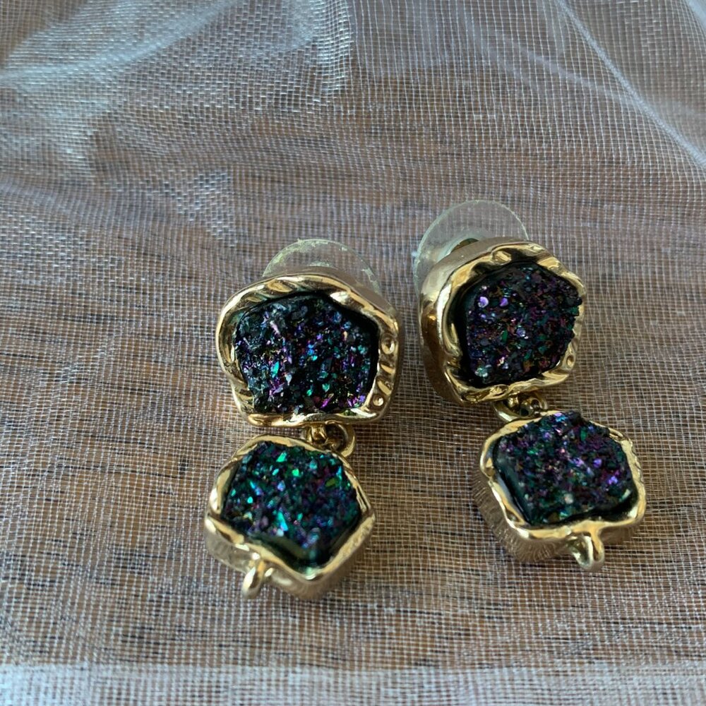 Druzy Gold Tone Earrings - Picture 3 of 3